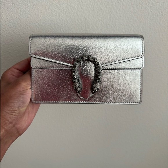 Gucci Handbags - Gucci Dionysus Silver Metallic Shoulder Bag with Embellished Horseshoe Accent